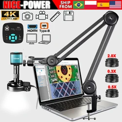 Nice-Power Digital Microscope For Electronics, 48MP Industrial Microscope With 150X C-Mount Lens Folding Backet 56-LED Light