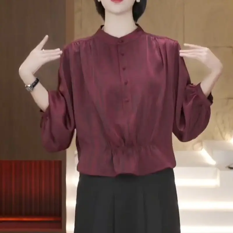 Groot formaat modieus shirt met lange mouwen en ronde hals voor losse damestop in retrostijl