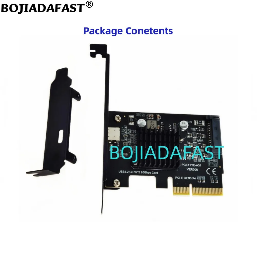 20Gbps USB 3.2 Type-C Port To PCI Express X4 PCI-E 4X Expansion Riser Card ASM3242 With SATA 15PIN Power Connector