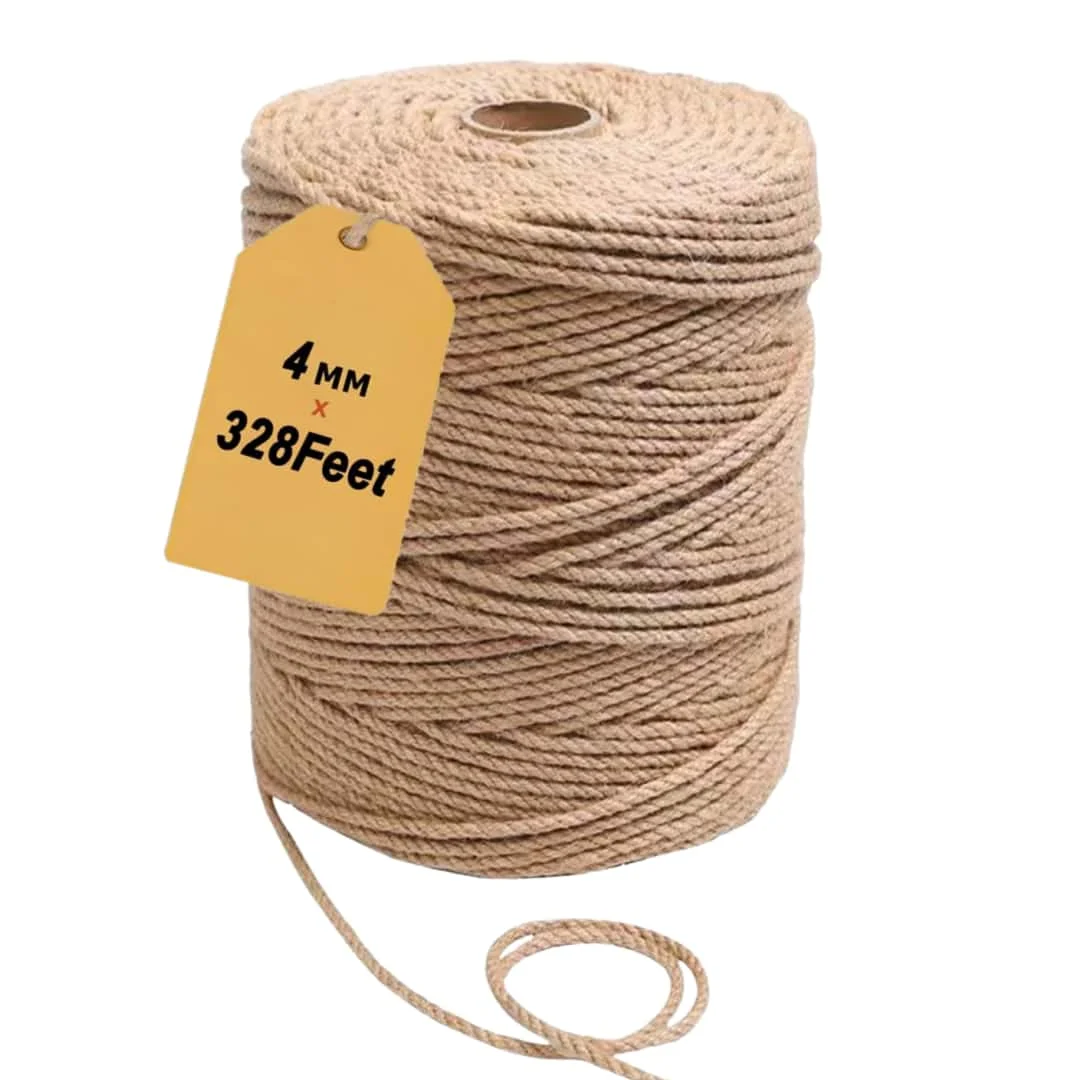 Natural Jute Twine 4mm 100M Thick Jute Rope Heavy Duty for Garden, Crafts, Home Decor, Gift Wrapping, Packing