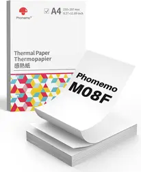 Papel Phomemo-Térmico para Impressoras Portáteis, Papel de Impressora, M08F, PJ762, PJ763MFi, MT800, MT800Q, A4, 8,27 