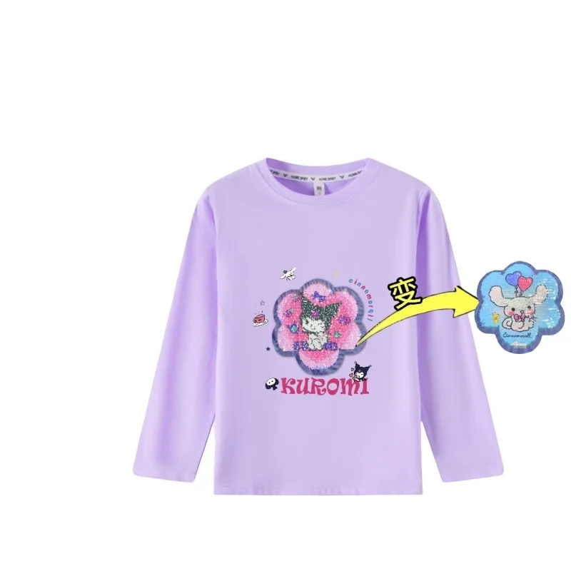 Kawaii Sanrio Anime Ins Mode Kuromi Kinderen Lange Mouwen T-Shirt Schattige Cartoon Cinnamoroll Casual Capuchon Kleding Geschenken