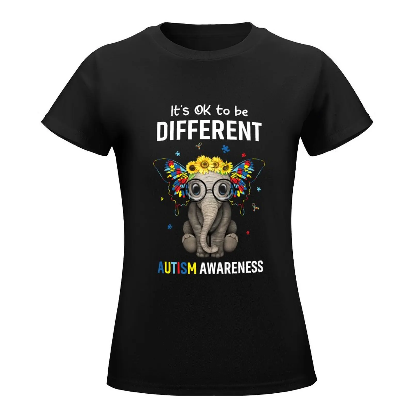 Cute Sunflower Elephant Autism Different Disability Autistic Awareness T-Shirt plus size tops customs design your own Top Women