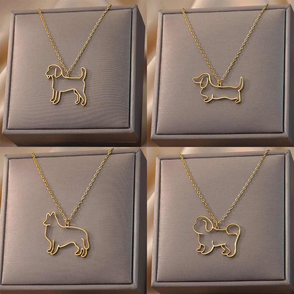 Stainless Steel Dog Necklaces For Women Men Gold Color Pet Animal Pendant Necklace Jewelry Male Female Fashion Neck Chain Gift