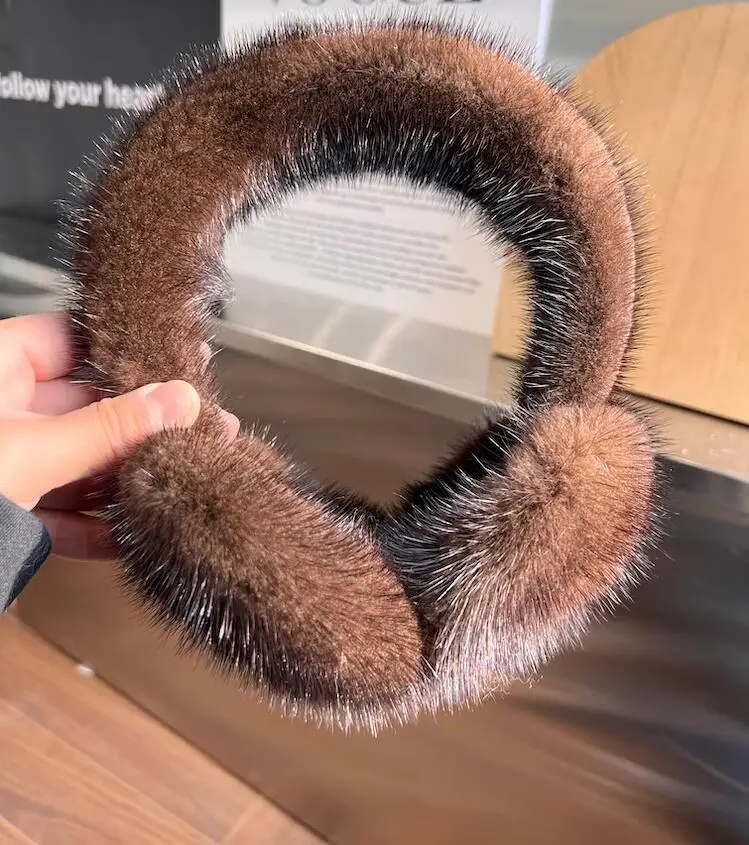 Mink Fur Earmuffs para mulheres e meninas, 100% natural, quente, luxuoso regalo de orelha, protetor de orelha macio, inverno, novo