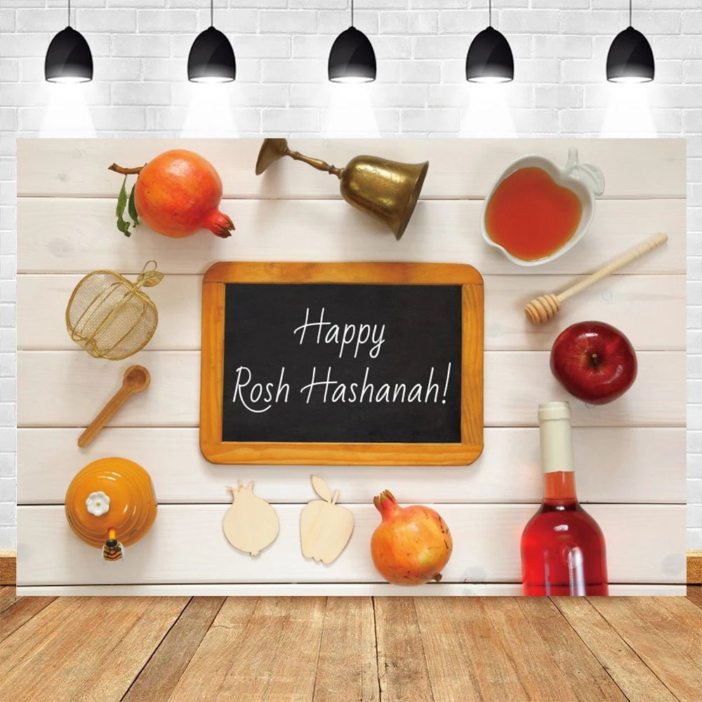 Rosh Hashanah Jewish New Year Backdrop Pomegranate Wheat Apple Honey Photography Background Decor Photo Studio Photoshoot Props