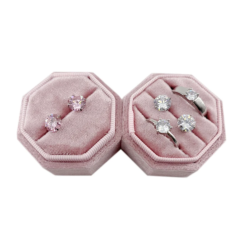 Pink Ring Box Pair Rings Display Case Earrings Storage Holder Jewelry Accessories Gift Box Three Rings Slots