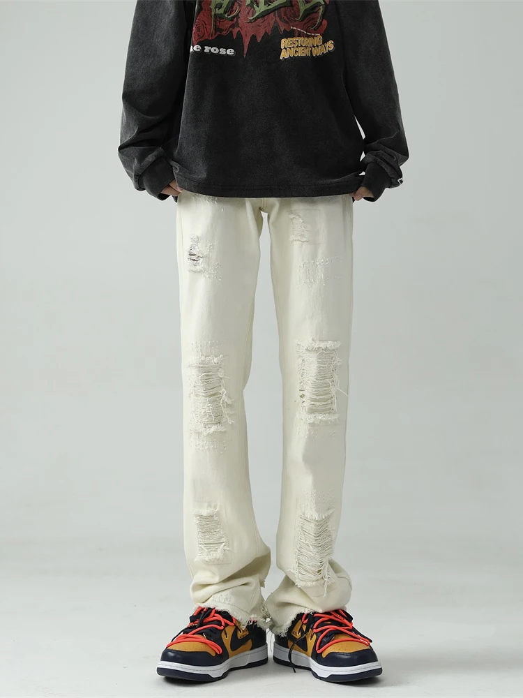 

Мужские джинсы American Sle в винтажном стиле, модные, слим-фит, прямые, длинные, с эффектом потертости, осенние