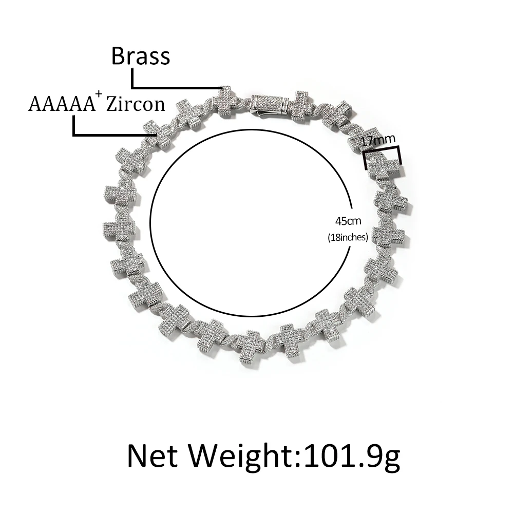 UWIN Cross Infinity Cuban Chain Necklace Iced Out Pave Setting Cubic Zircon Choker Hip Hop Jewelry for Father's Day