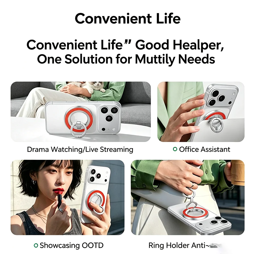 UGREEN Dual-sided Magnetic Phone Ring Holder 360° Rotatable Alloy Stand Portable Bracket for Phone and Car Use view 3