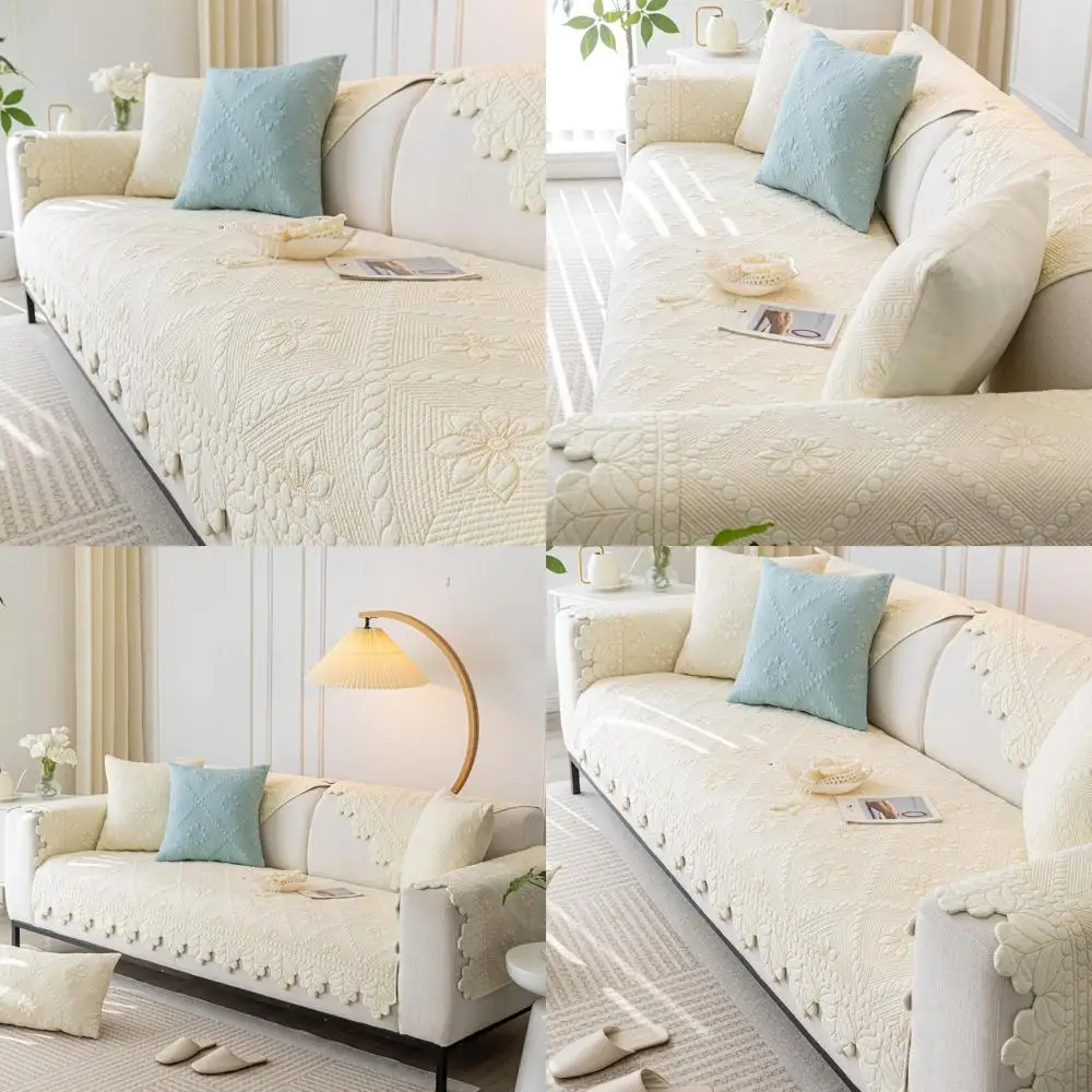 100% Cotton Quilted Floral Embroidered Sofa Cover - Non-Slip, Soft, Washable Couch Slipcover for Furniture Protection