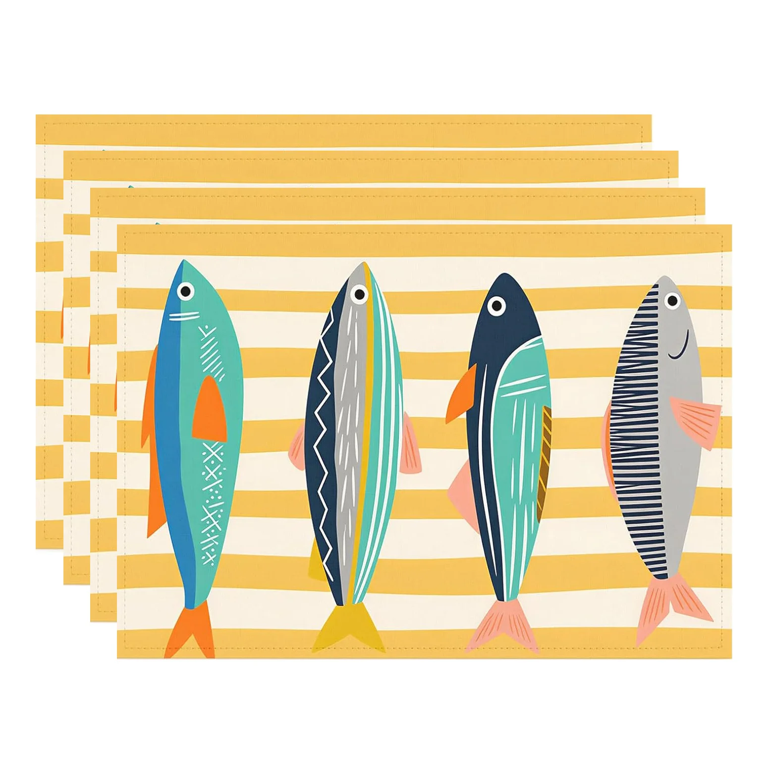 Cartoon Colorful Fish Placemats Summer Beach Seafood Party Patio Leisure Gathering Family Indoor Dinners Table Decor Gifts