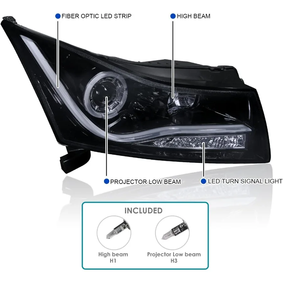 شريط إضاءة LED هالة مصابيح أمامية لجهاز عرض أسود لـ 20112015 شيفروليه كروز و 2016 شيفروليه كروز محدودة اليسار واليمين Pa #3