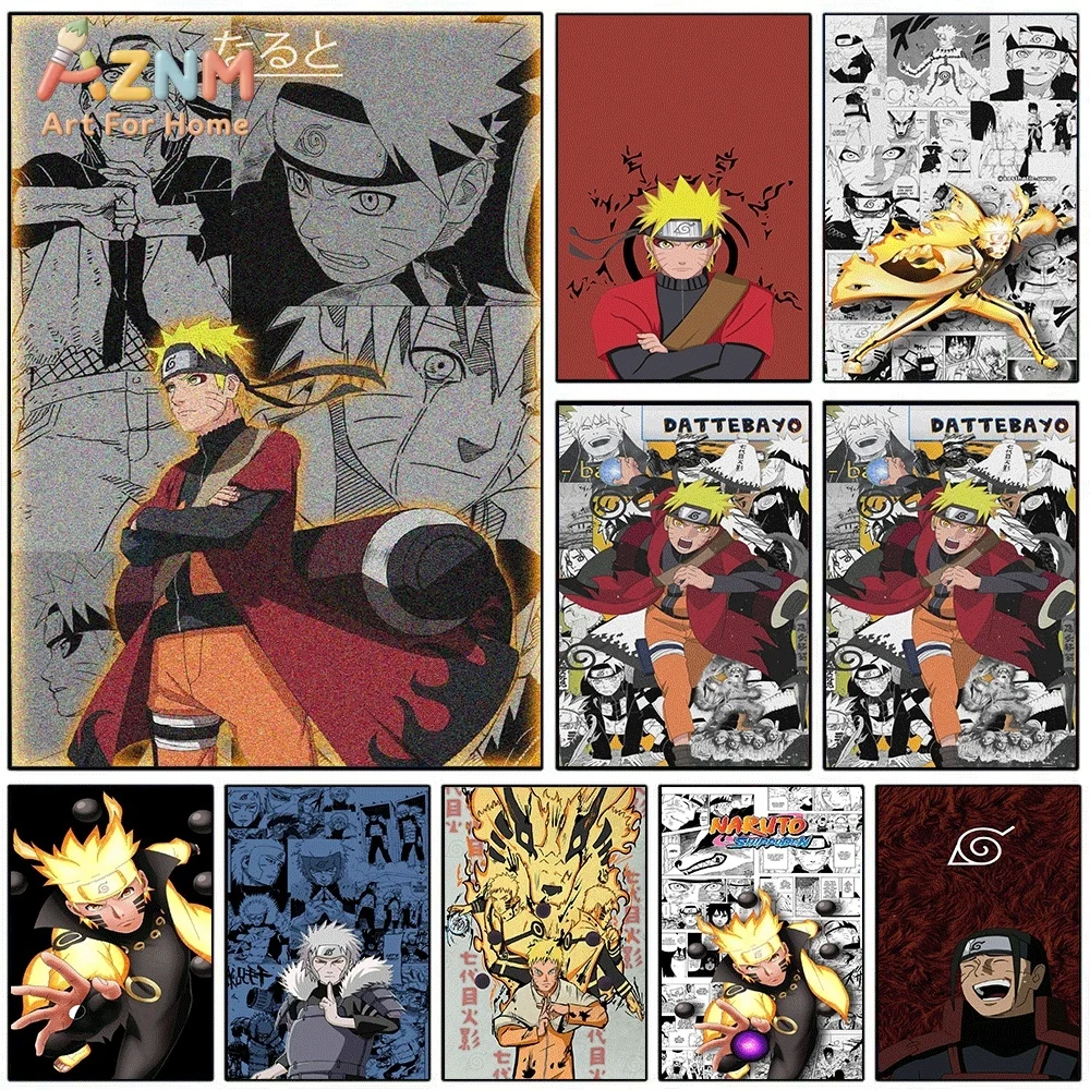 Naruto Uzumaki Sage Mode Manga Collage Anime Canvas Wall Art Print Poster Unframed Canvas Painting Home Bedroom Living Room Wa