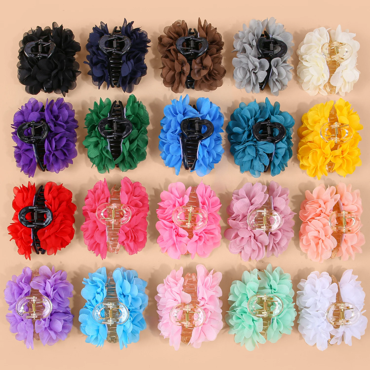 5 pieces, chiffon women's floral solid color large floral hair grab, women's wedding party hair accessory.
