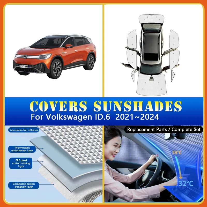 

Car Sunshade Covers For VW Volkswagen ID.6 2021-2024 Parasol For Car Summer Sunscreen Window Coverage Sunshades Auto Accessories