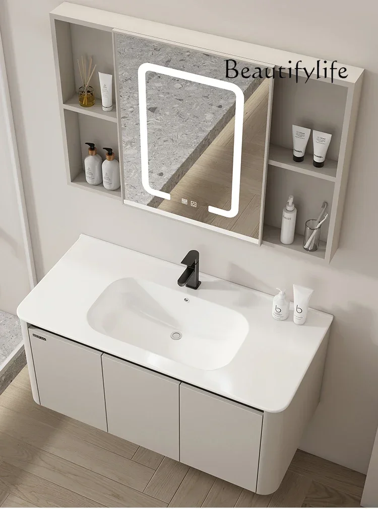 Nordic cream style bathroom cabinet Wash table Integrated ceramic basin Bathroom