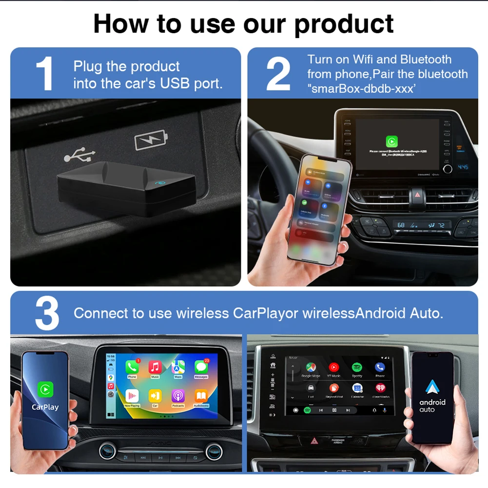 2 في 1 محول CarPlay اللاسلكي Android Auto USB Dongle Mini Box محول Carplay اللاسلكي للسيارات Carplay السلكية إلى Carplay اللاسلكية