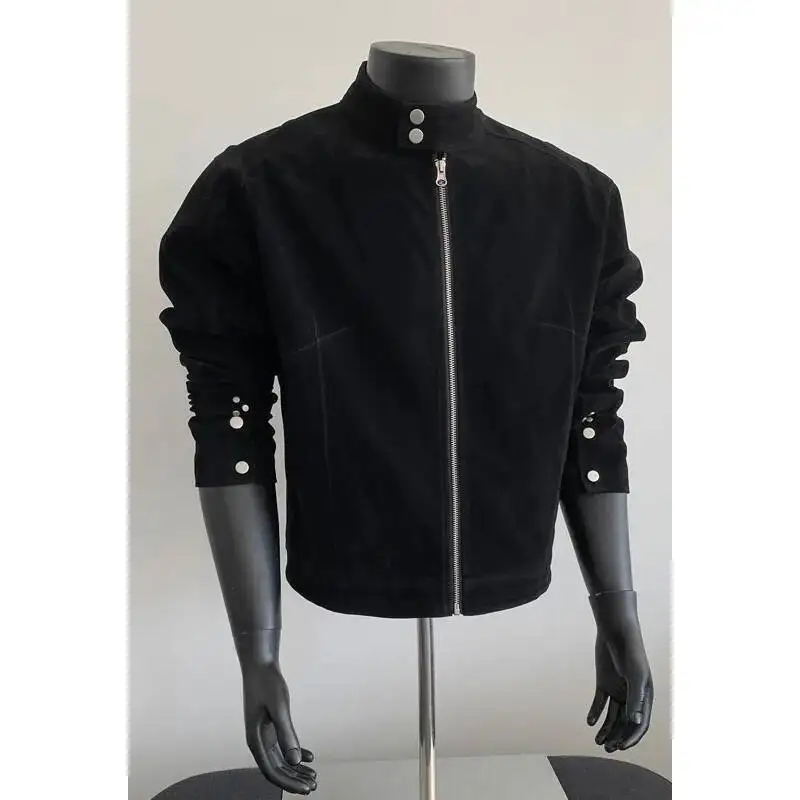 رجل دراجة نارية سترة 2025 الخريف الرجعية ميلارد سترة قصيرة العصر الحديثة الجلد المدبوغ رجل منفذها معطف ملابس خارجية أنيقة