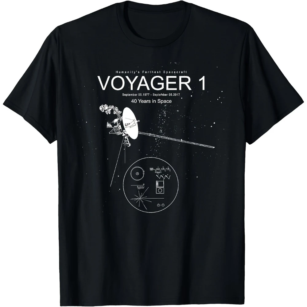 Camiseta masculina do 40º aniversário da nave espacial Voyager 1, camiseta com gola redonda, arte celestial, missão espacial, gráfico, presente para entusiastas da astronomia