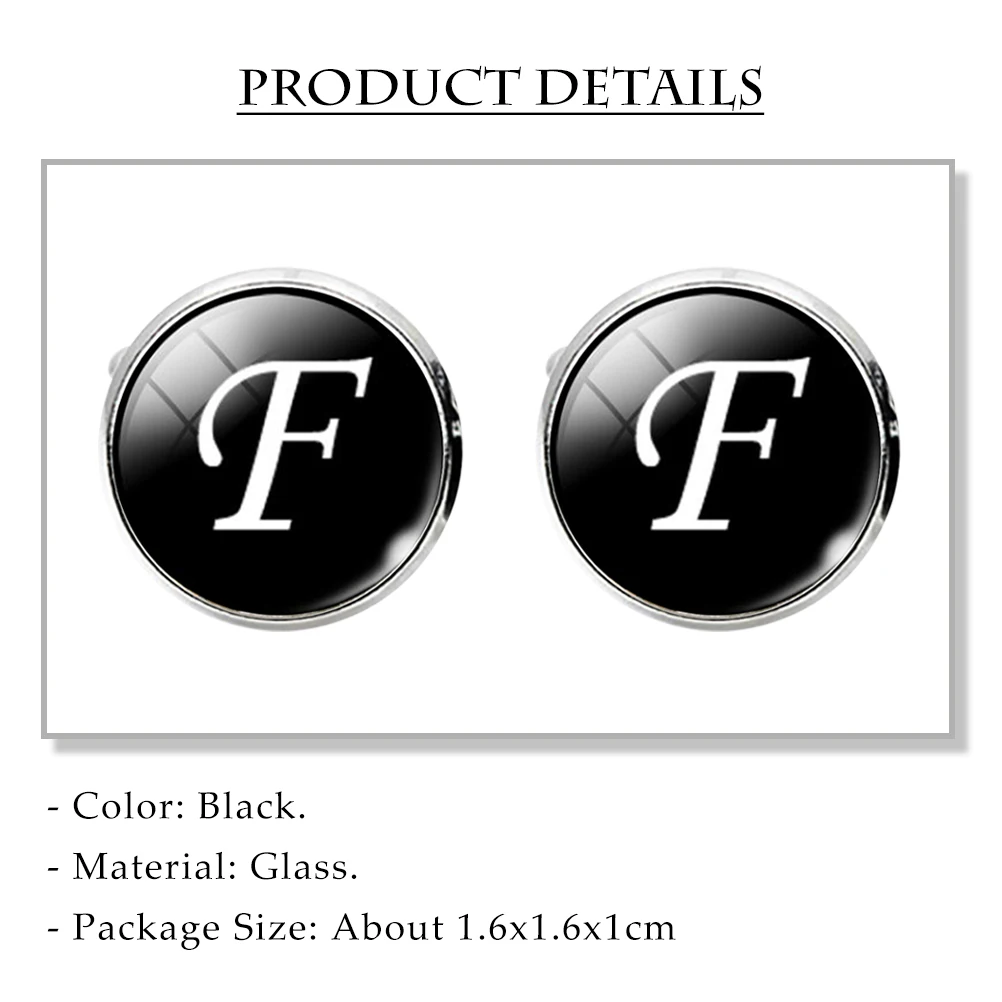 

Glass Cuff-Link Copper Plated Round F Letter Sleeve Button For Men Collar Stud Lightweight Durable Jewelry Accessory