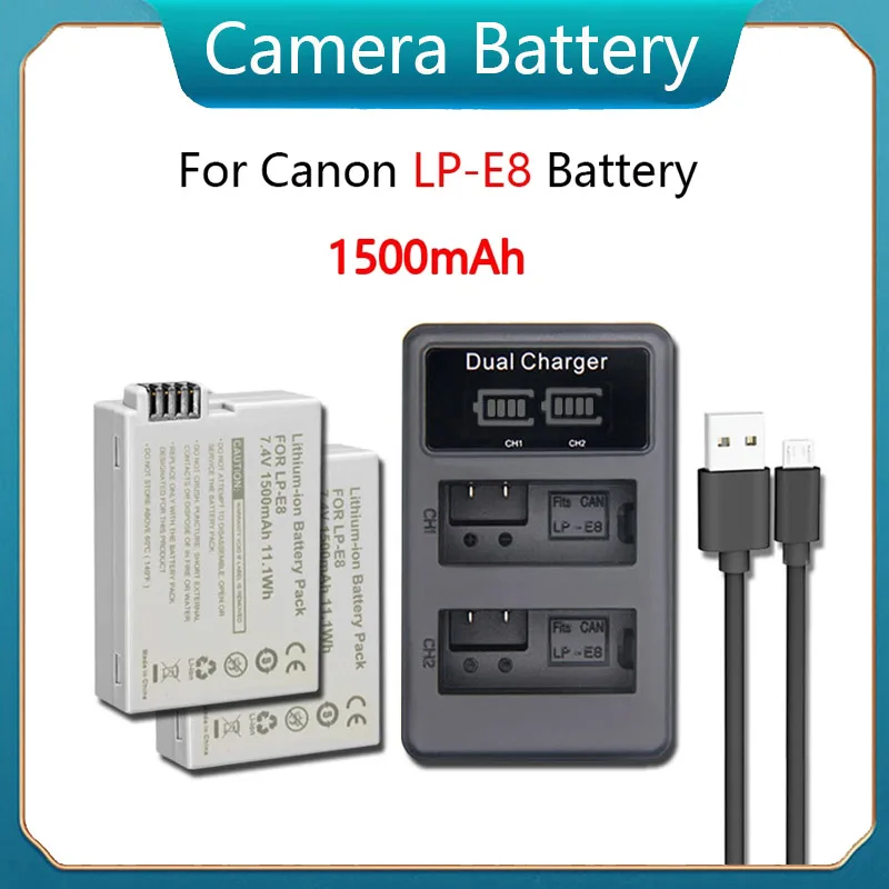 

Replacement LP-E8 Bateria LP E8 LPE8 Battery +Charger for Canon EOS 550D 600D 650D 700D Kiss X4 X5 X6i X7i Camera 1500mAh