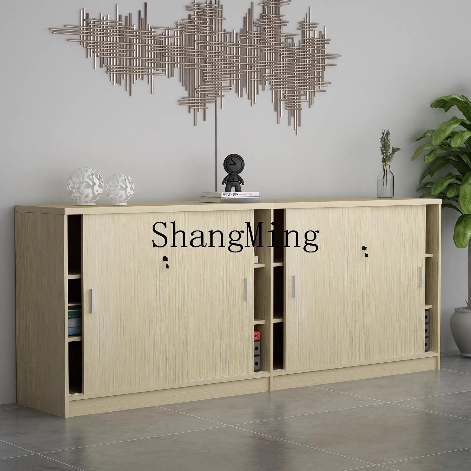 ZYY مكتب ملف خزانة منخفضة تخزين البيانات باب منزلق مع قفل خزانة تقسيم تخزين أرضية خشبية #4