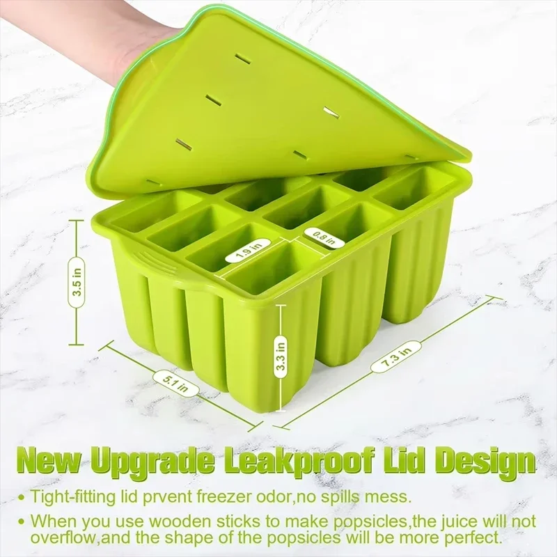 Kitchen Gadgets 12 Grids Silicone Ice Cream Molds with Lid Non-Stick Ice Lolly Mold Reusable DIY Ice Cream Trays Party Supplies