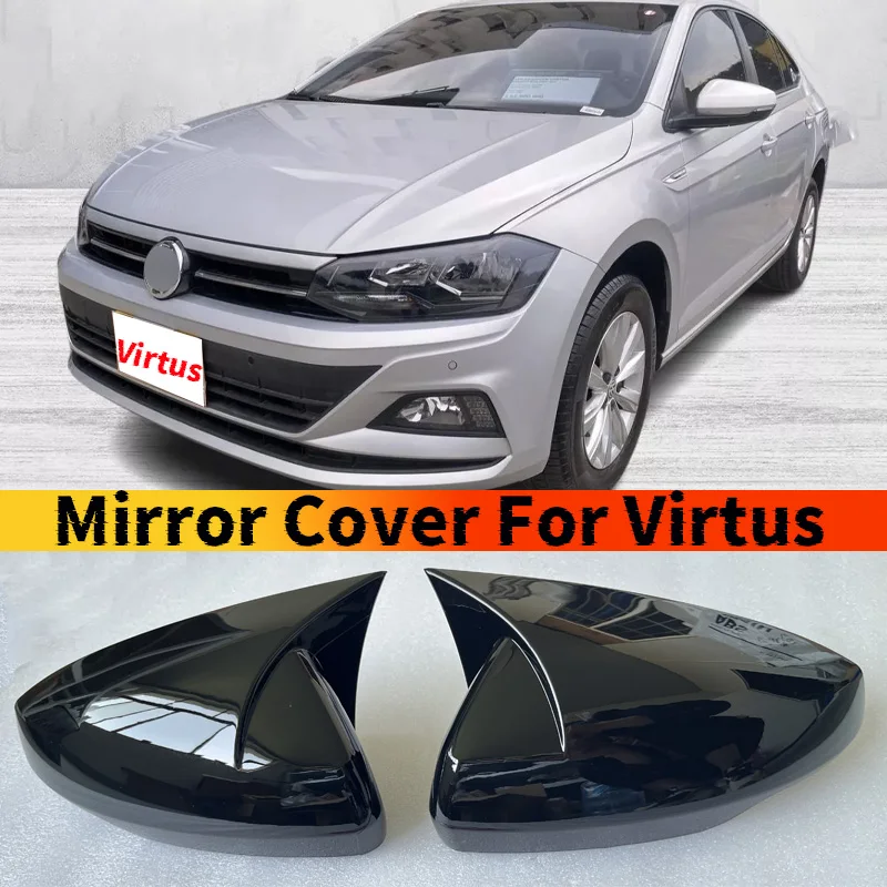 2pcs Side RearView Mirror Cover Caps Trim Gloss Black Carbon Fiber for For virtus volkswagen accessories 2019 2020 car stickers