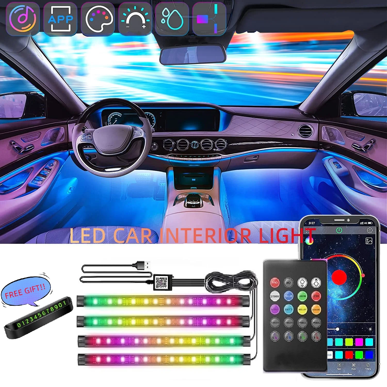 

Led Car Foot Ambient Light With USB Cigarette Lighter Backlight Music Control App RGB Auto Interior Decorative Atmosphere Lights