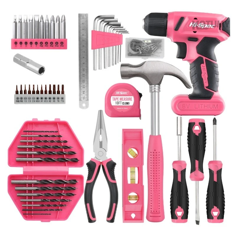 

Pink 8V Rechargeable Electric Drill Driver Set Household Multifunctional Power Screwdriver with Storage Case