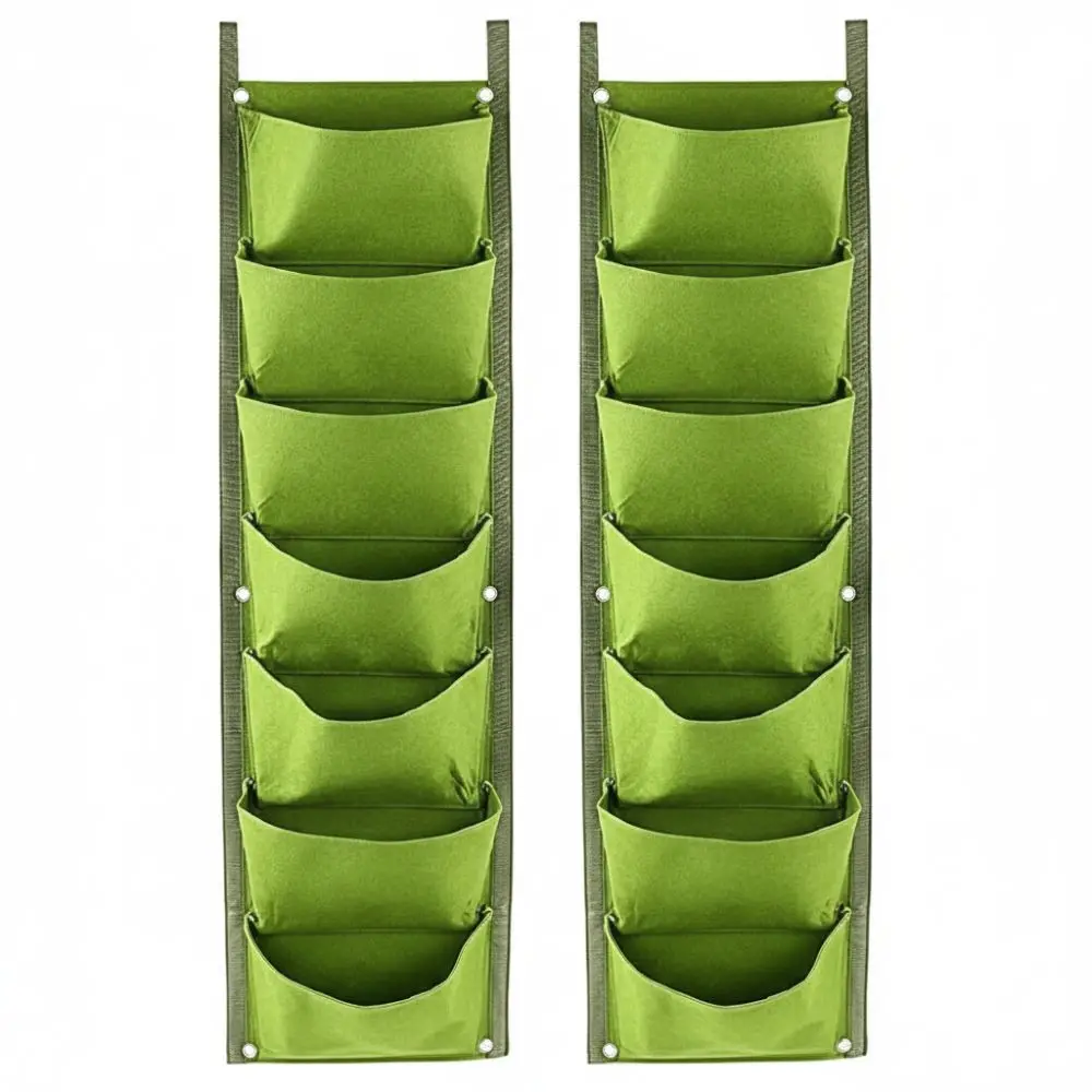 2pcs 7 Pockets Hanging Wall Planter Bag Felt Degradable Wall Mounted Grow Bag Easy Installation Reusable