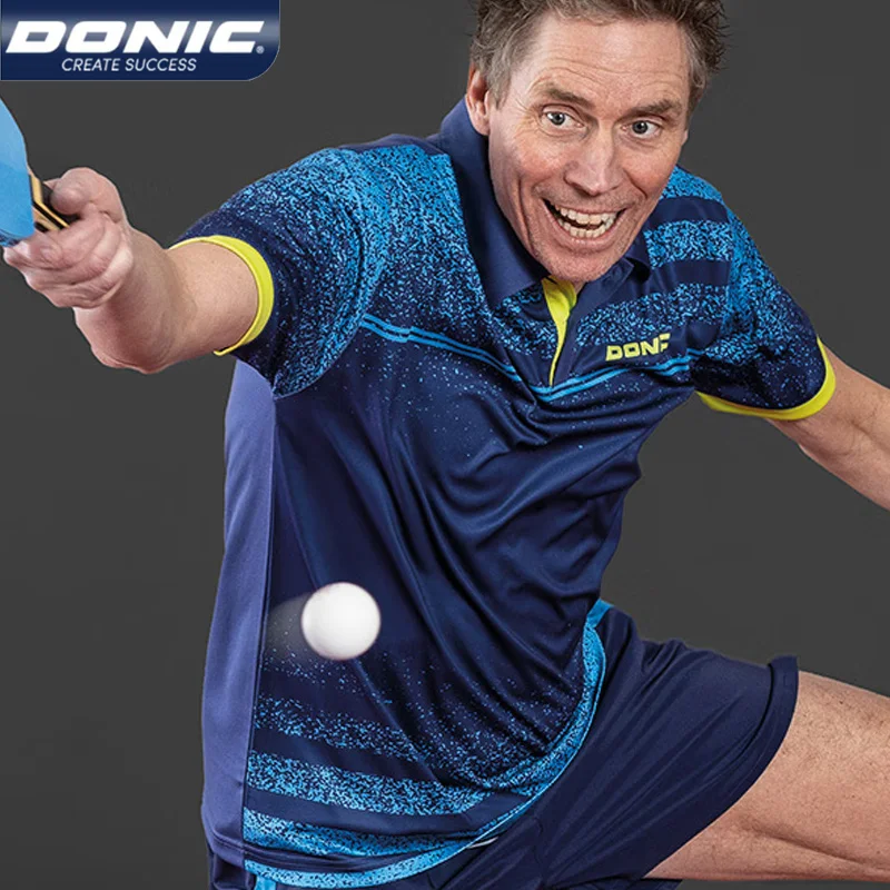 Camiseta de tenis de mesa con solapa DONIC auténtica, camisa deportiva de secado rápido, transpirable, de manga corta, para hombre y mujer