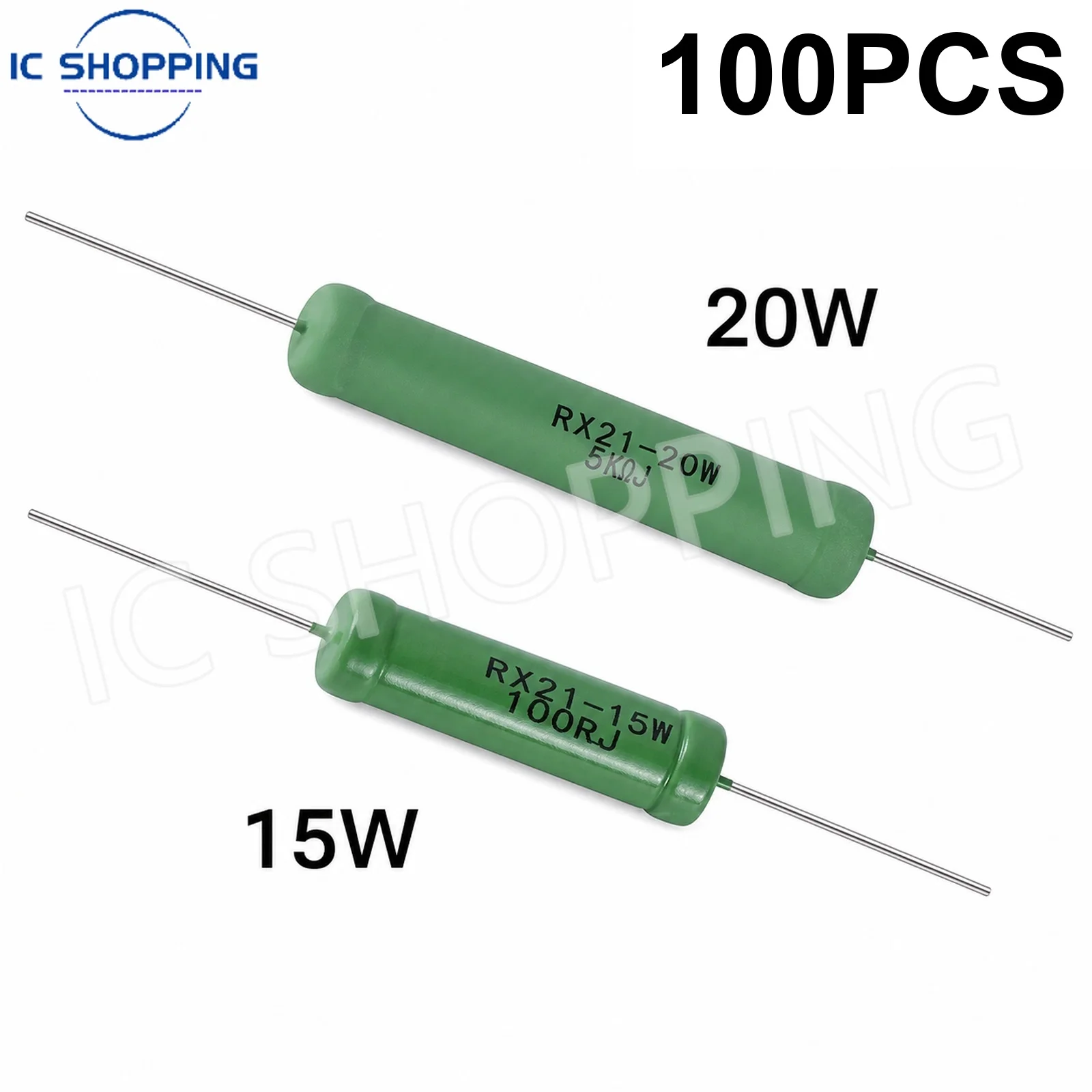 100PCS 15W 20W RX21 Wire Wound Resistor 5% Power Resistance 0.1 0.2 1 2.2 3.3 4.7 6.8 10 22 47 100 220 330 470 680R 1K 10K Ohm