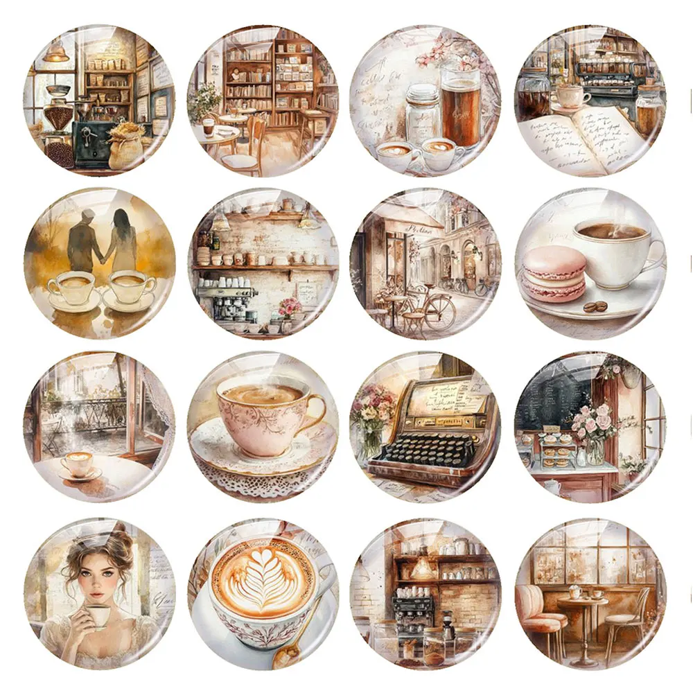 Random Mixed Round/Oval/Square French Vintage Café Afternoon Photo Glass Cabochon Flatback Demo Cameo For Diy Jewelry Making