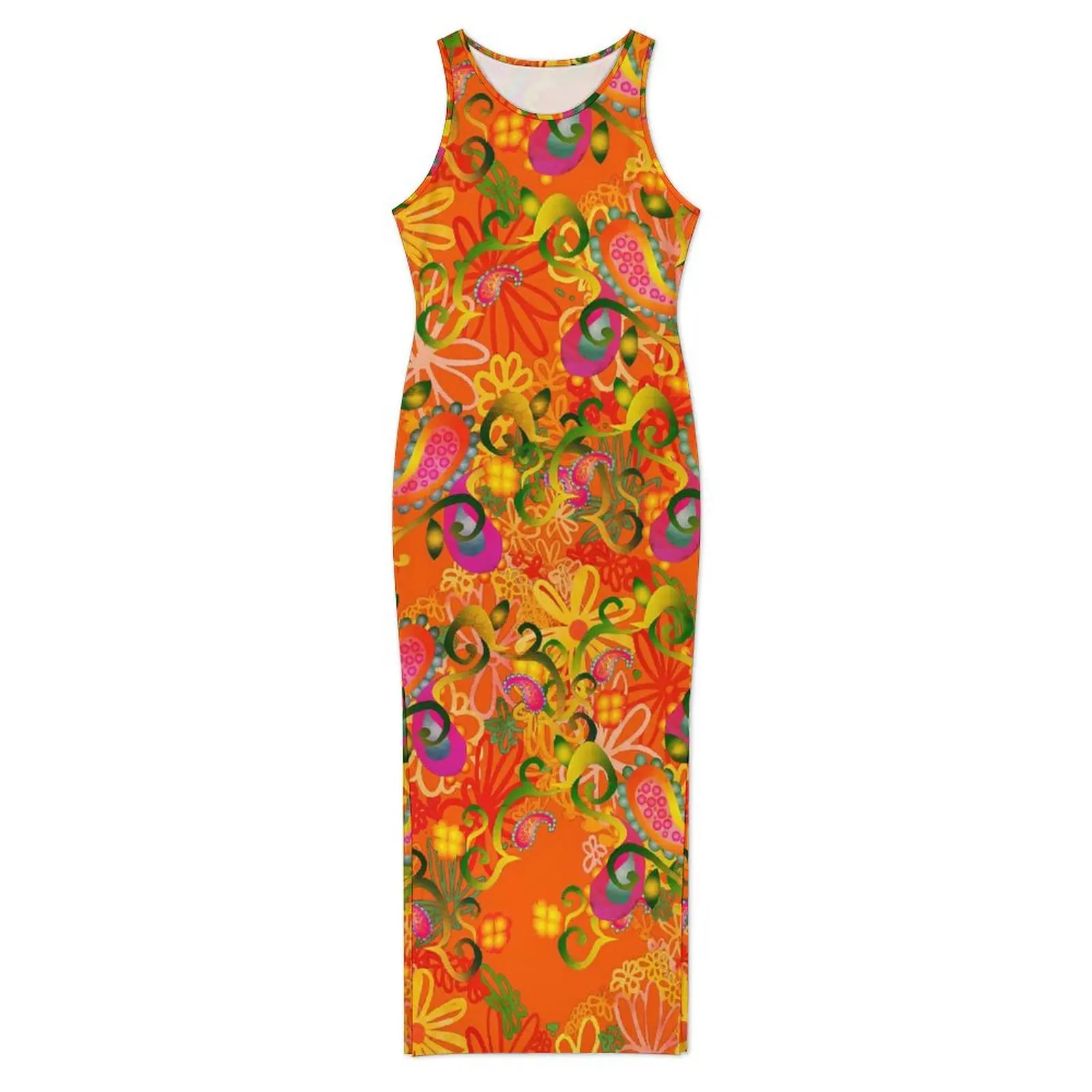 Dames robe moulante décontracté Funky Paisley Maxi robes été fleurs colorées sans manches rue mode robe personnalisée grande taille