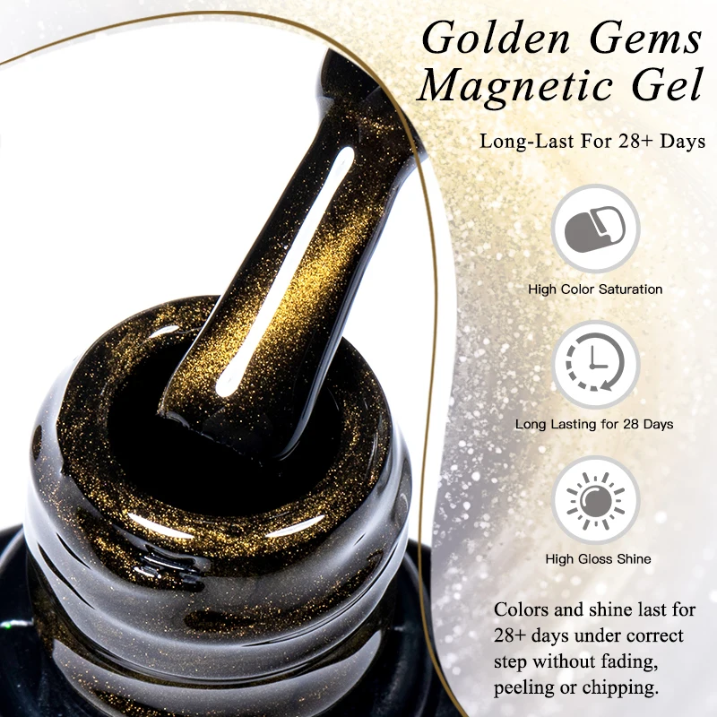 10 ml Goldene Edelsteine Katze Magnetische Gel Nagellack Gold Licht Magnetische Semi Permanent Soak Off UV LED Gel Lack Nagel liefert DIY