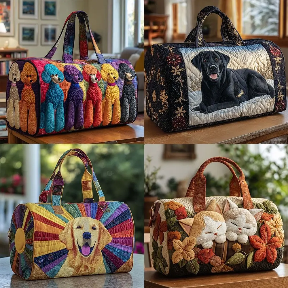 

Shoulder Strap Quilted Duffle Bag 3D Quilting Craft Large Capacity Short-distance Handbag Tote Bags Animals Pattern