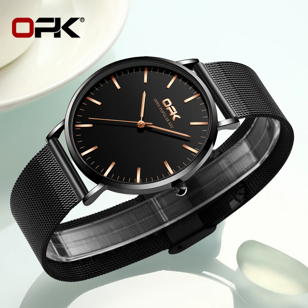 Orologio da donna al quarzo da uomo a tre lancette con cintura in rete di marca Opk Orologio digitale 8101