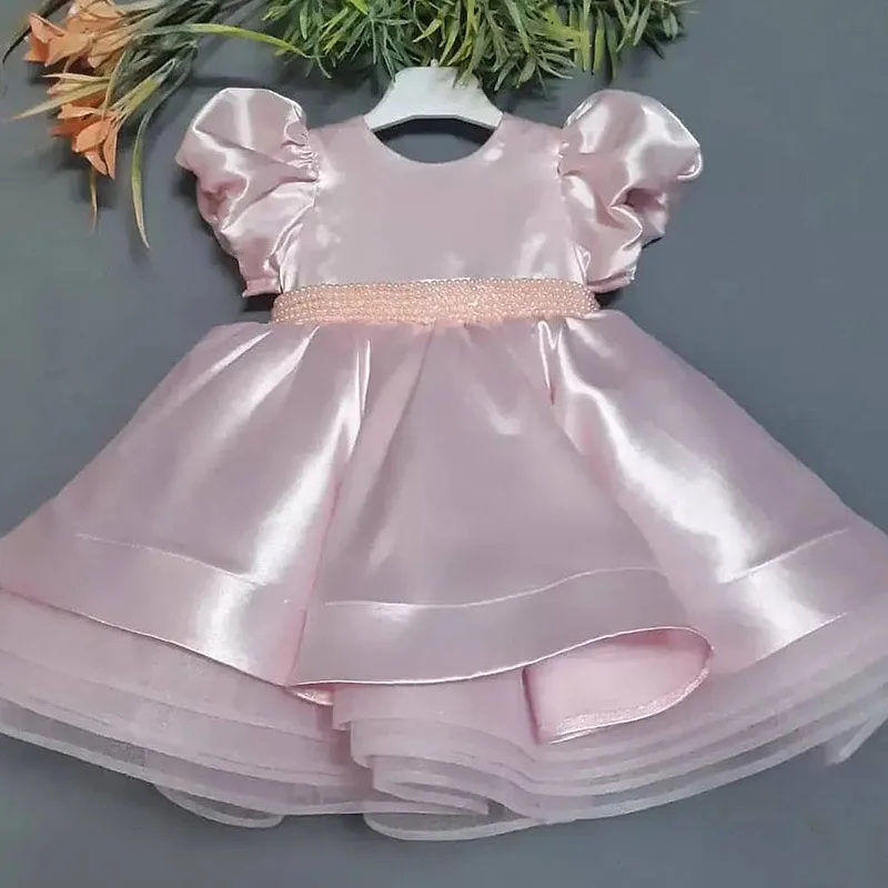 

Teenmiro Girl Ceremony Dress Weddings Costume Bridesmaid for the Girls Kids Pink Satin Beading Ball Gown Fairy Frocks for Infant