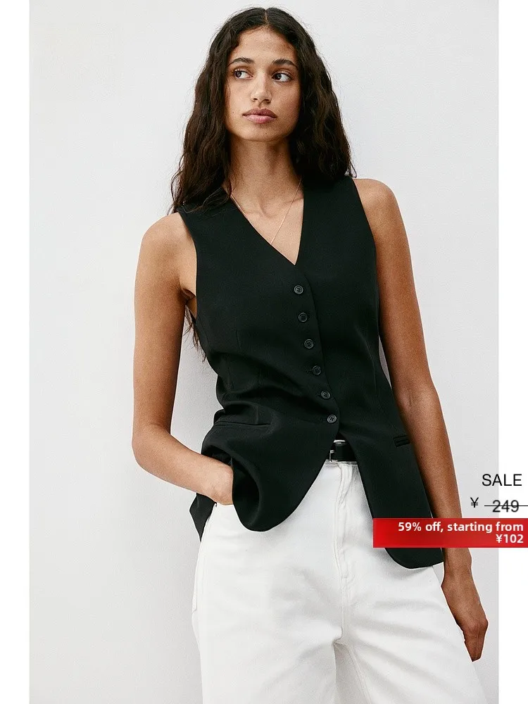 เสื้อกั๊กสูททรงเข้ารูป คอวี แฟชั่นฤดูใบไม้ร่วงสำหรับผู้หญิง สไตล์ H&M ทันสมัย เรียบหรู ใส่สบาย เหมาะสำหรับใส่ทำงาน