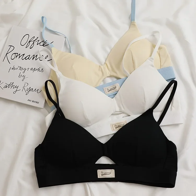 Choque de cores conjunto de roupa interior sem anel de aço confortável sutiã de algodão modal seção fina não vazio copos lingerie