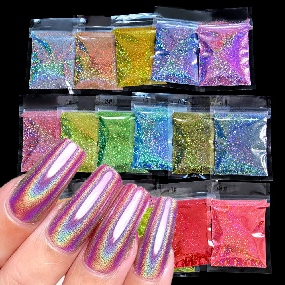 Polvere per unghie glitter laser olografica da 10 g Unghie scintillanti arcobaleno extra fine Polvere di pigmenti cromati Smalto gel UV Polvere per