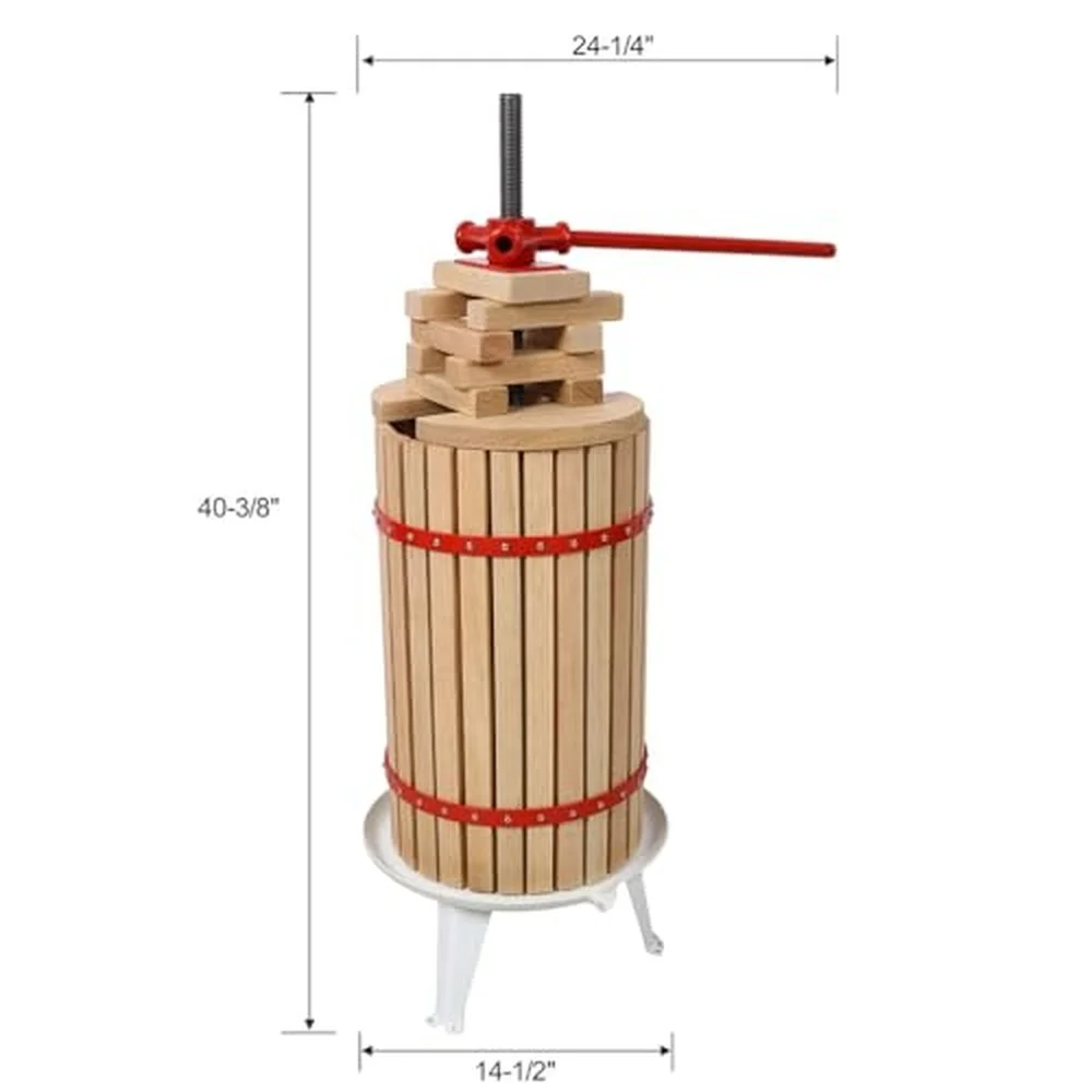 Fruit Wine Press Manual Fruit & Cider Press with Solid Wood Basket Heavy Duty Steel Frame T Handle Juicer for Apples