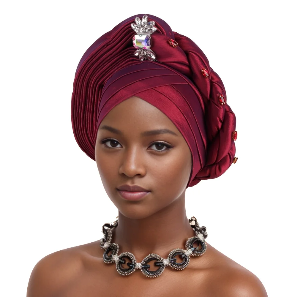 Elegant Braided Turban With Rhinestone Accents African Head Wrap For Women Perfect For Weddings & Party  Nigeria Autogele