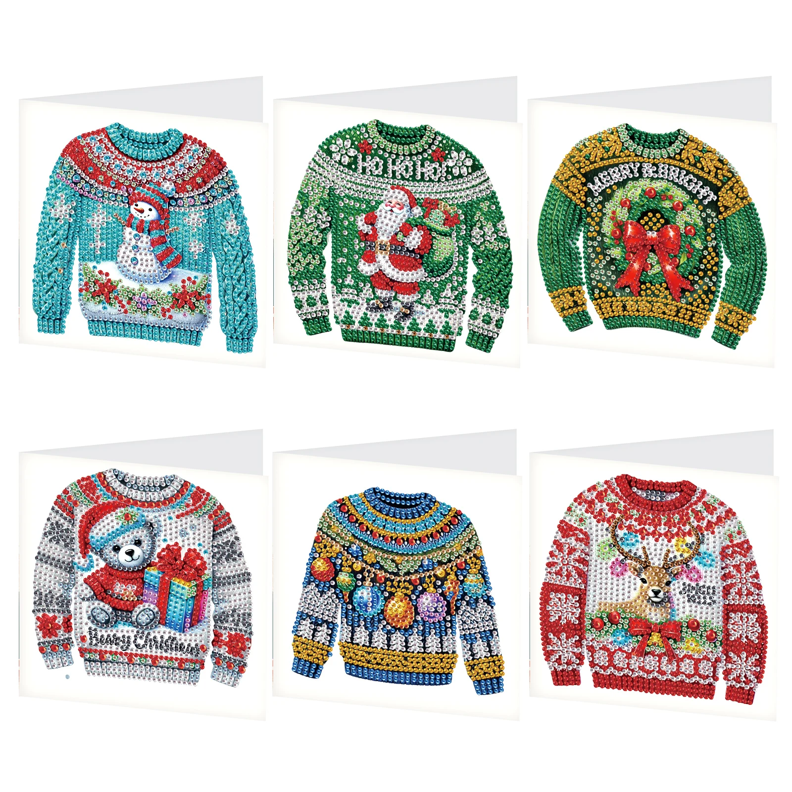 6PcsDiamond Art Painting Greeting Cards Kit,DIY Christmas sweater Handmade Festival Greeting Diamond Birthday Creative Card Gift - view 5