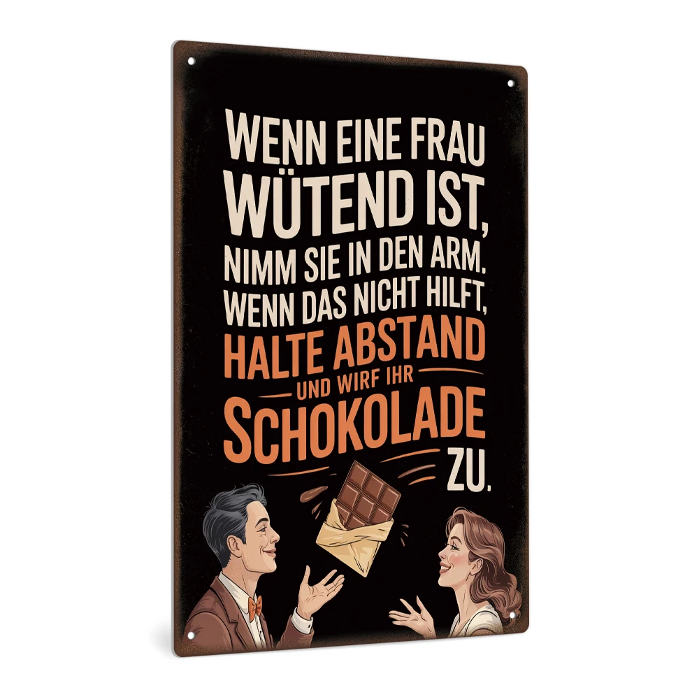 Putuo Decor 1pc German Vintage Metal Tin Sign, WENN EINE FRAU WÜTEND IST, , Wall Art Decor Home Decor Room Decor, Gift