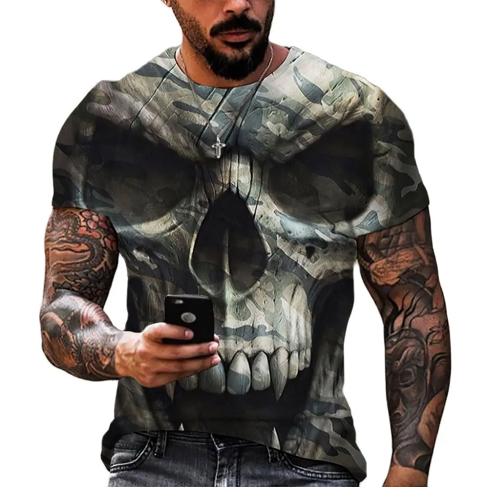 Mode Schädel Grafik druck Männer T-Shirts Sommer o Kragen Kurzarm Straße übergroße T-Shirt lose Tops T-Shirt Männer Kleidung 3xl