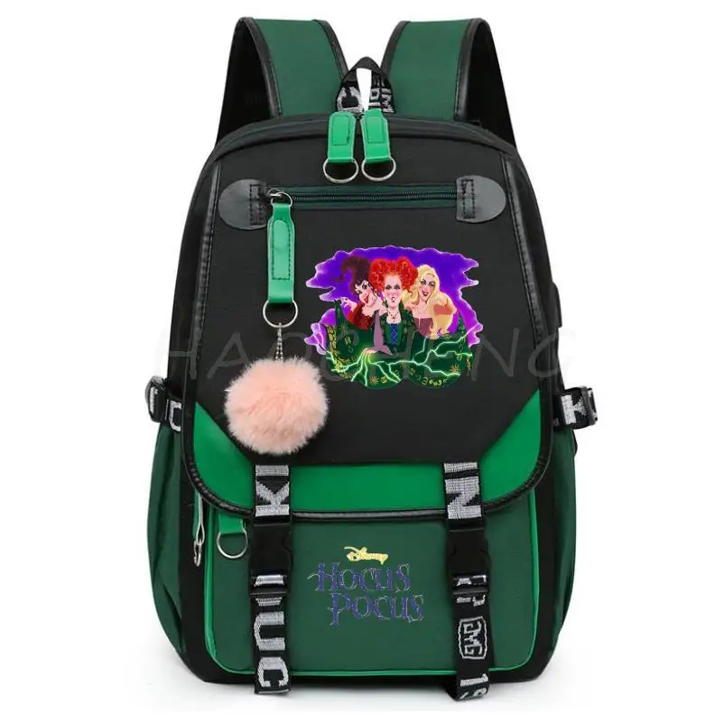 Disney Hocus Pocus 2 zaino da donna borse da scuola per studenti delle scuole superiori ricarica USB da donna grande capacità quotidiana Mochila