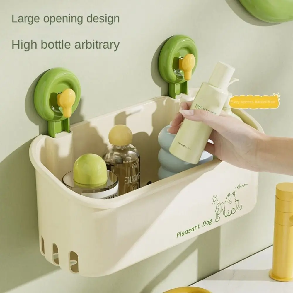 

Large Capacity Suction Cup Storage Rack Space Saving with Drain Hole Bathroom Storage Shelf Wall Mounted Waterproof